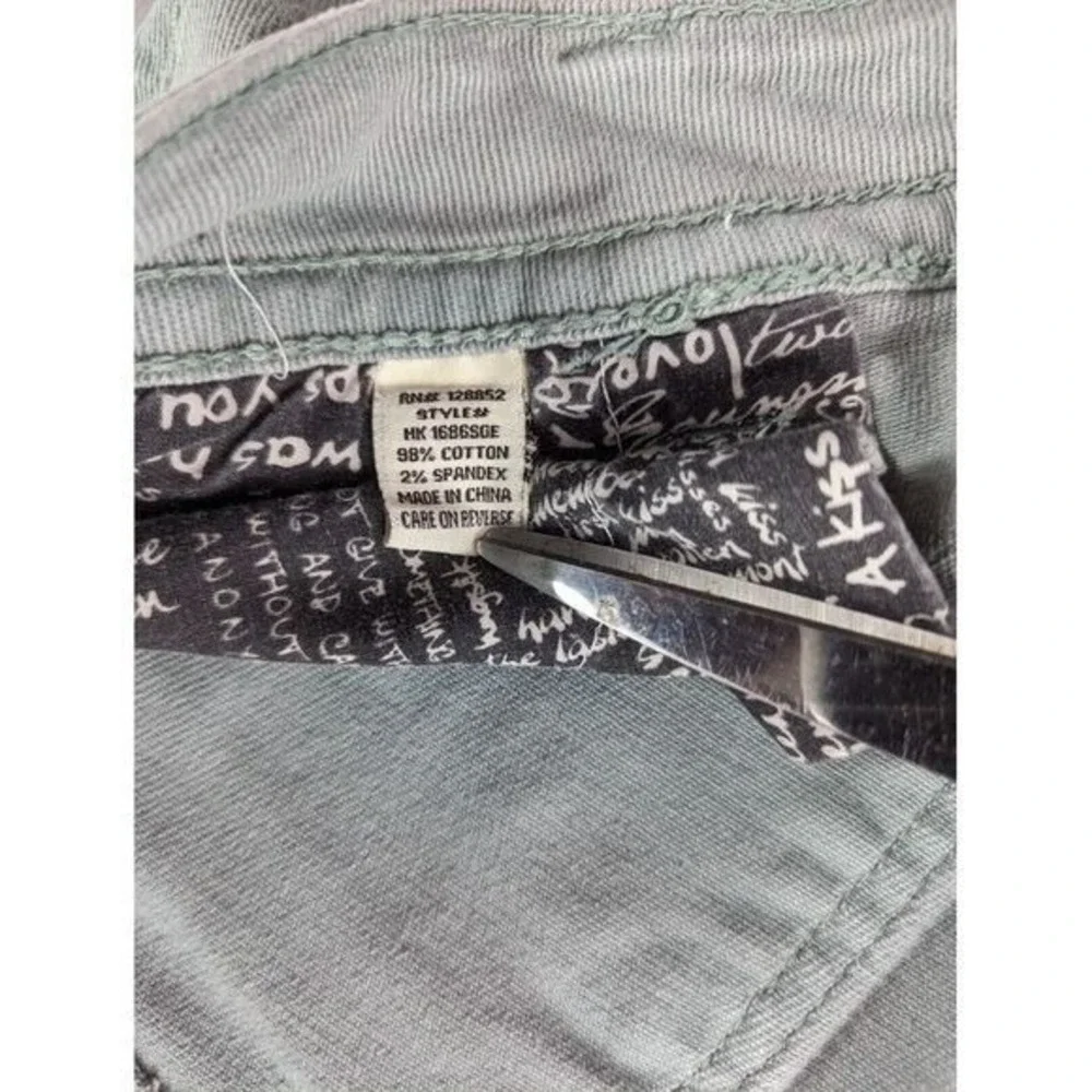 Y2K Hot Kiss Skinny Lily Jeans Womens Sz 7 Light Green Floral Embroider Stretch